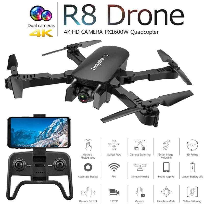 R8 Drone 4K HD Aerial Camera Quadcopter Optical Flow Hover Smart Follow Dual Camera RC Helicopter with Camera VS E61
R8 Drone 4K HD Aerial Camera Quadcopter Optical Flow Hover Smart Follow Dual Camera RC Helicopter with Camera VS E61