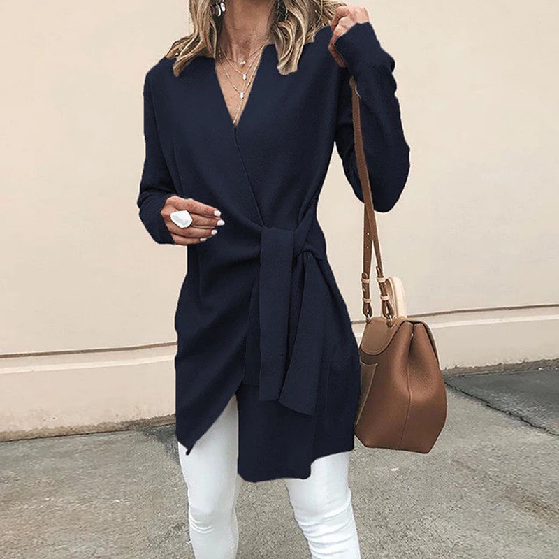 Women's Cardigan Spring Autumn Casual Long Sleeve Jackets With Belt Lace Up Outwear Office V Neck Jacket For Female Clothing
Women's Cardigan Spring Autumn Casual Long Sleeve Jackets With Belt Lace Up Outwear Office V Neck Jacket For Female Clothing