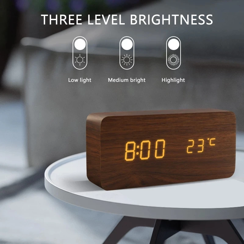Настольные деревянные часы со светодиодсветодиодный подсветкой цифровой