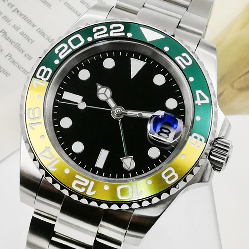 Fashion Blue / green high quality GMT men's watch, 40mm stainless steel case, watch chain, sapphire glass rotary ceramic frame
Fashion Blue / green high quality GMT men's watch, 40mm stainless steel case, watch chain, sapphire glass rotary ceramic frame