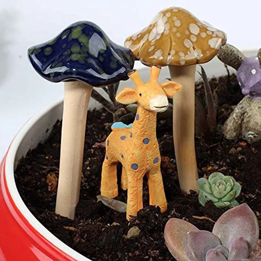 4PCS Ceramic Mushroom Mini Statue Model Craft Ornament Bonsai Decor Miniature Home Fairy Garden Decoration DIY Accessories