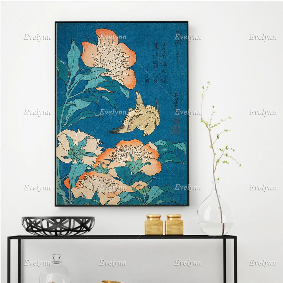 Katsushika Hokusai Canvas,Peonies and Canary Poster,Japanese Print, Hokusai Art Wall Art Home Decor Unique Gift Floating Frame 
Katsushika Hokusai Canvas,Peonies and Canary Poster,Japanese Print, Hokusai Art Wall Art Home Decor Unique Gift Floating Frame