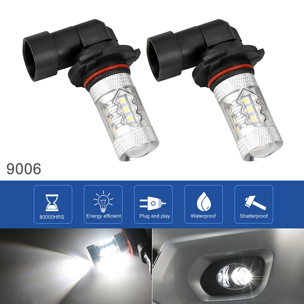 

2pcs Car Headlight Fog Light Bulbs 9006 12V 100W 6000K White Highlighting Automobile LED Headlights Fog Lamp Light Bulb for Car