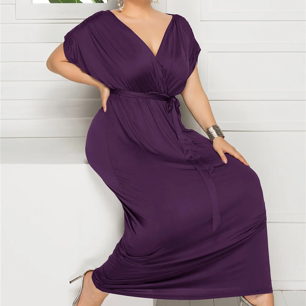 Hot Women Solid Color Dress V-neck Short Sleeve Casual Loose Female Dress Party 
Hot Women Solid Color Dress V-neck Short Sleeve Casual Loose Female Dress Party