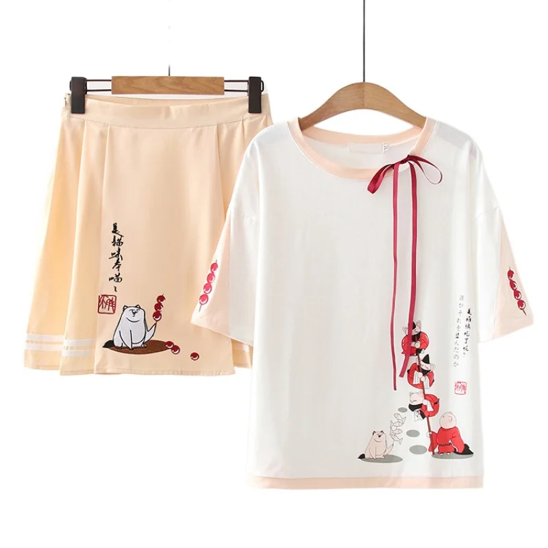 Женский летний комплект из двух предметов с юбкой и топом, футболка с мультяшным принтом, женское милое платье с высокой талией, 2021
Женский летний комплект из двух предметов с юбкой и топом, футболка с мультяшным принтом, женское милое платье с высокой талией, 2021