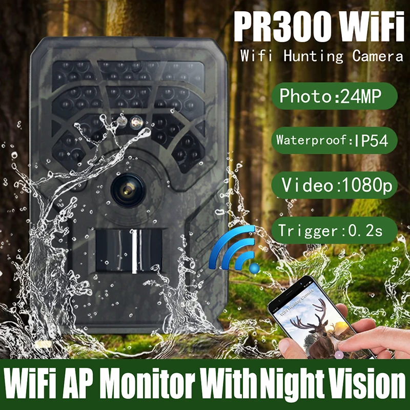 Охотничья камера PR300A/PR300C, Wi-Fi, 24 МП, с пассивным инфракрасным ночным видением, беспроводная, с приложением для наблюдения за дикой природой
Охотничья камера PR300A/PR300C, Wi-Fi, 24 МП, с пассивным инфракрасным ночным видением, беспроводная, с приложением для наблюдения за дикой природой