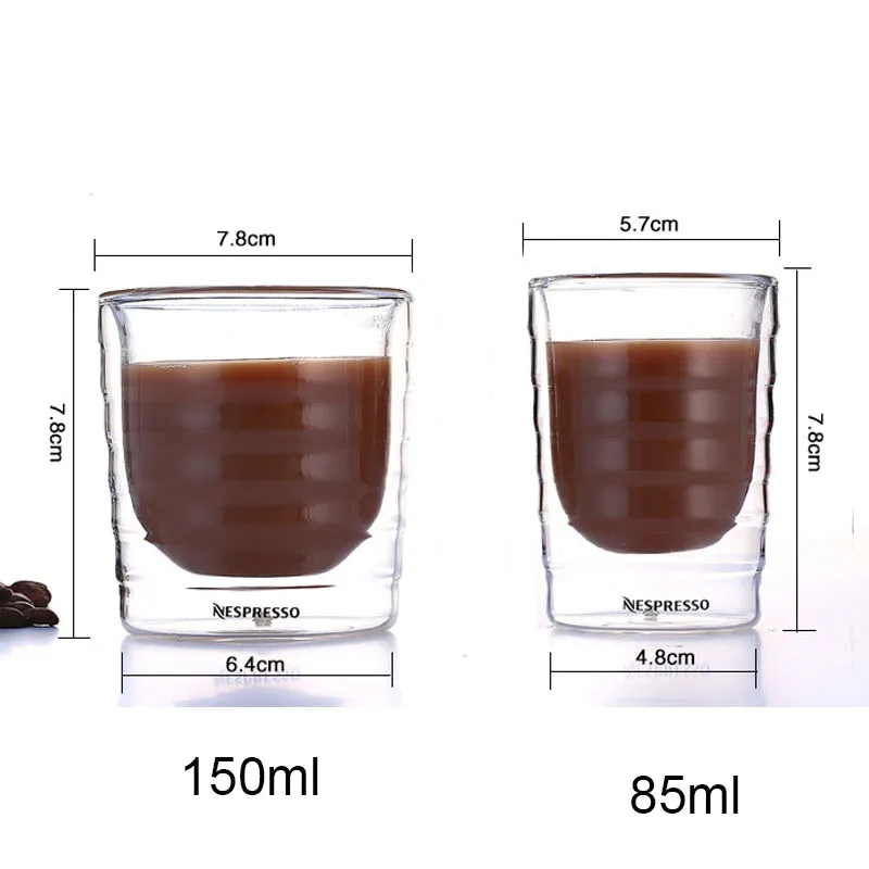 

6Pcs/Set Coffee Cup Caneca Hand Double Wall Glass Tea Cups Whey Protein Canecas Nespresso Coffee espresso 85ml 150ml Thermal Cup