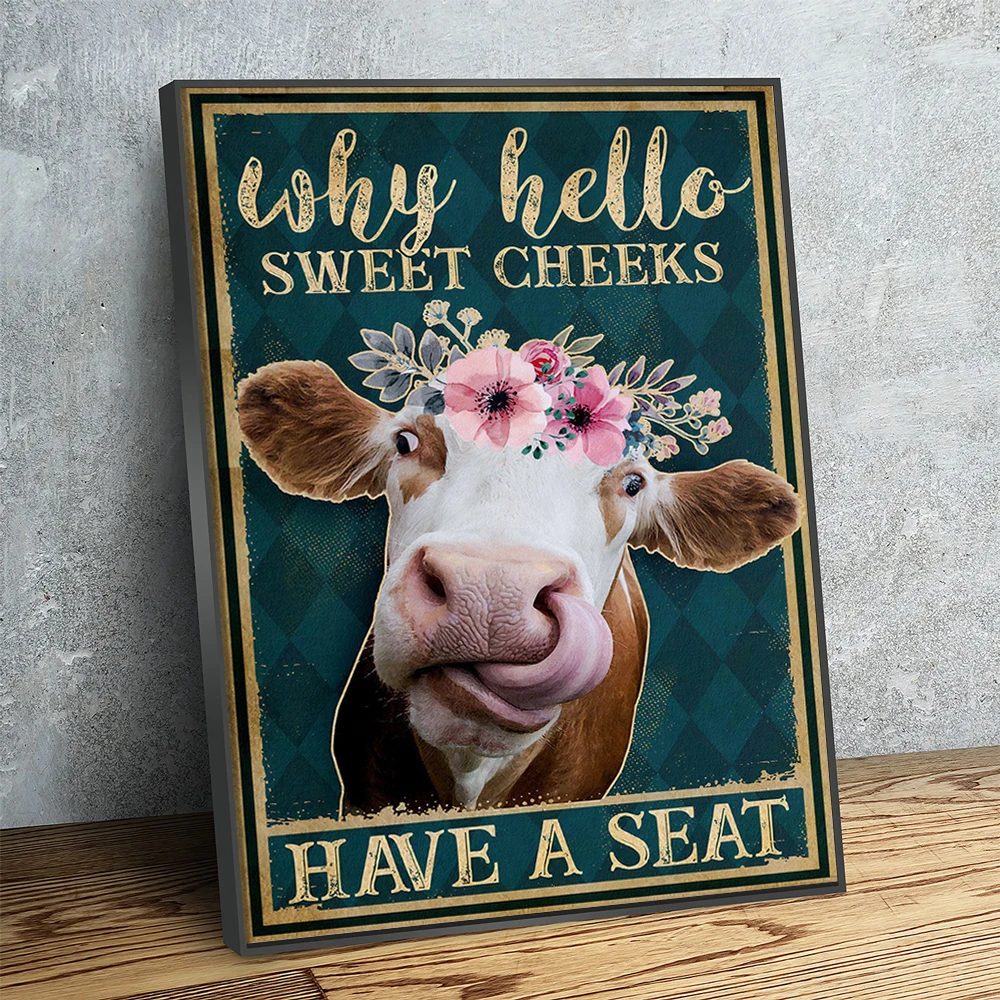 Funny Cow And Flower Poster Canvas Prints Why Hello Sweet Cheeks Painting Vintage Style Wall Art Picture for Bedroom Home Decor
Funny Cow And Flower Poster Canvas Prints Why Hello Sweet Cheeks Painting Vintage Style Wall Art Picture for Bedroom Home Decor