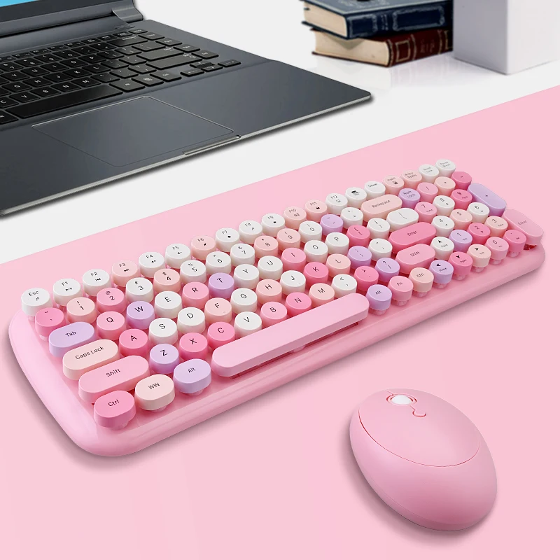 Клавиатура и мышь беспроводные зеленые набор из круглых клавиш мыши для офиса
