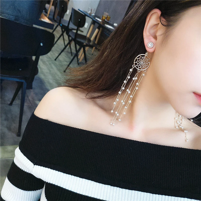 Women Long Tassel Earrings For Women Fashion Jewelry Boho Dreamcatcher Crystal Pearl Drop Earings Pendientes Mujer 2020 Ins
Women Long Tassel Earrings For Women Fashion Jewelry Boho Dreamcatcher Crystal Pearl Drop Earings Pendientes Mujer 2020 Ins