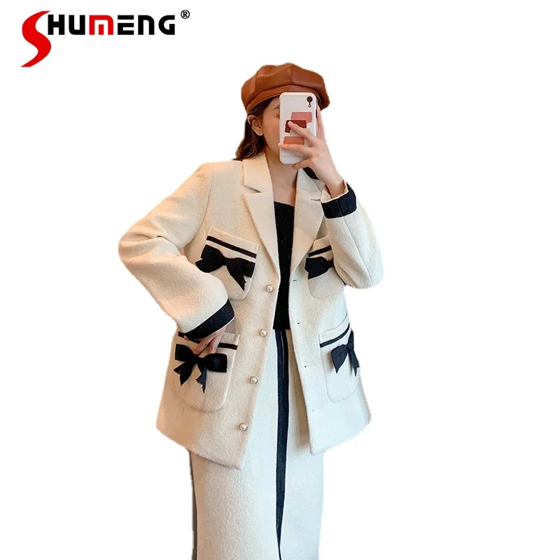 Women's Retro Business White Bow Suit Office Ladies Balzer 2021 Spring and Autumn New Split Woolen Mid Skirt Suit Two Piece Set
Women's Retro Business White Bow Suit Office Ladies Balzer 2021 Spring and Autumn New Split Woolen Mid Skirt Suit Two Piece Set