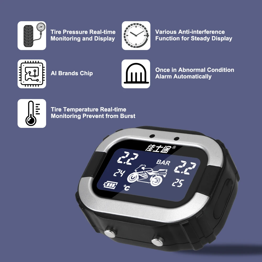 2 External Sensors Tire Pressure Monitoring System LCD Display Tyre Temperature Alarm Motorcycle TPMS Wireless Motor 
2 External Sensors Tire Pressure Monitoring System LCD Display Tyre Temperature Alarm Motorcycle TPMS Wireless Motor