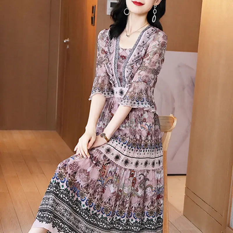 Spring Summer Women Cotton Dress A Line Print Ruffles Square Collar Flare Sleeve Elegant Vintage Female Casual Clothes M280
Spring Summer Women Cotton Dress A Line Print Ruffles Square Collar Flare Sleeve Elegant Vintage Female Casual Clothes M280