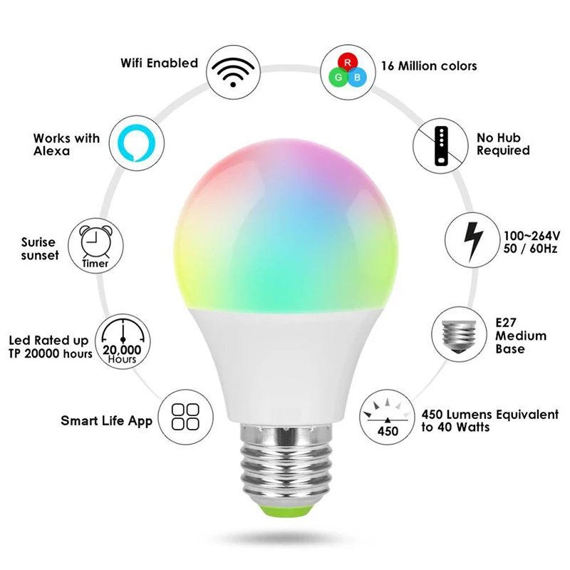 WiFi Smart Light Bulb RGBCW Voice Control LED Smart Home Light Timing Bulb Save Energy Light Work With Google Alexa Echo IFTTT
WiFi Smart Light Bulb RGBCW Voice Control LED Smart Home Light Timing Bulb Save Energy Light Work With Google Alexa Echo IFTTT