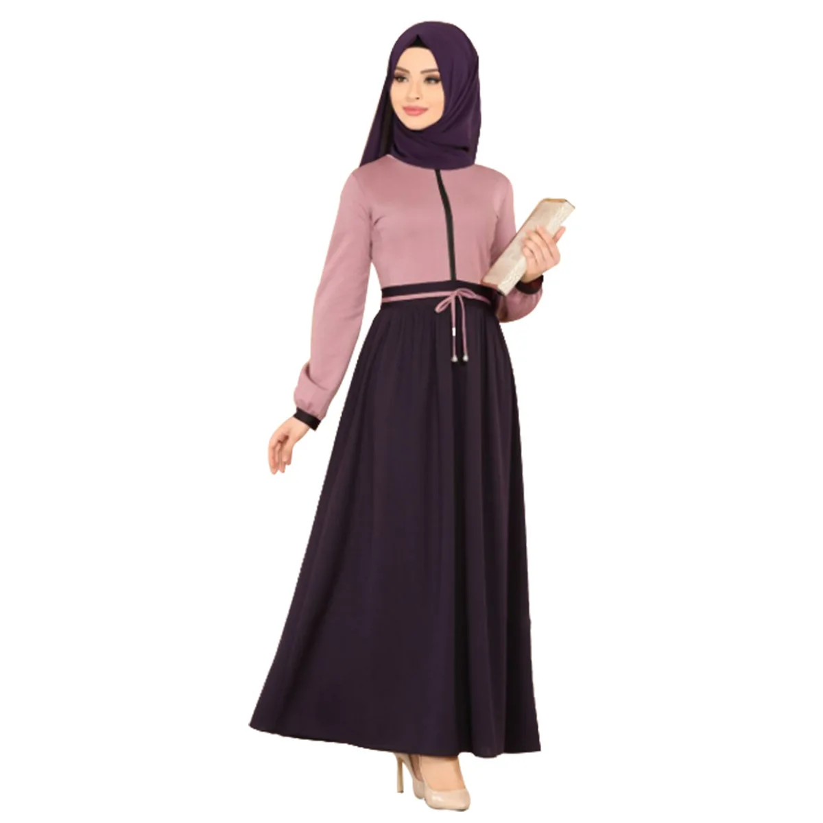 

2021 Muslim New Line Belt Spliced National Long Skirt Arabian Malay Dress Abayas for Women Dubai Abaayaa Dress Muslim Turkey