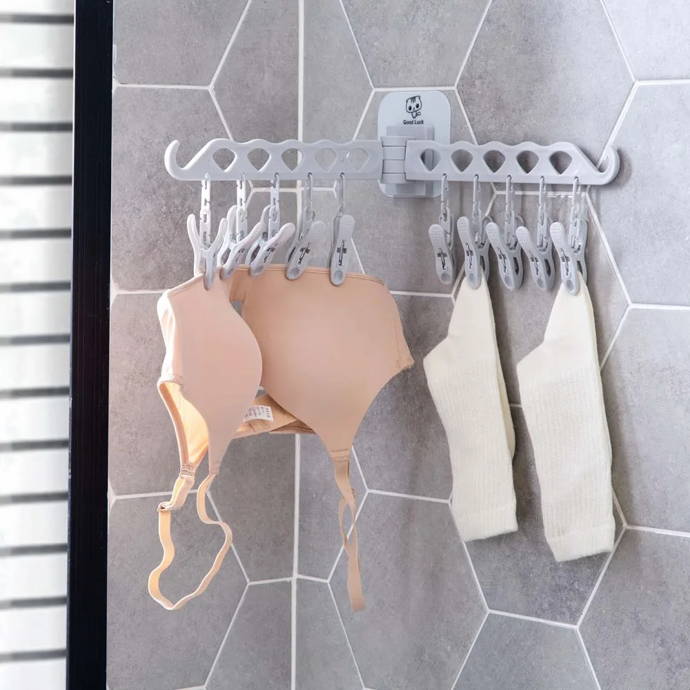 Wall Mounted Foldable Cloth Drying Racks For Socks Bra Underwear Bathroom Clothes Rack Travel Clothespin Hanger With 10 Clips
Wall Mounted Foldable Cloth Drying Racks For Socks Bra Underwear Bathroom Clothes Rack Travel Clothespin Hanger With 10 Clips
