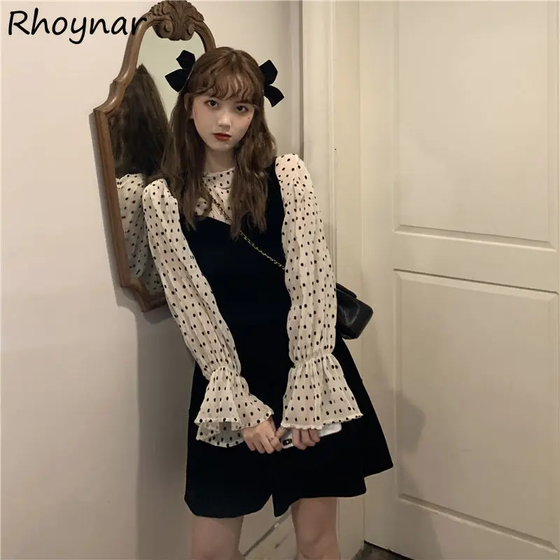 Dress Sets Women Korean Style Fashion Lovely Mini Empire Autumn Blouse Long Sleeve O-neck Casual Popular Party Cozy Dot Vestido
Dress Sets Women Korean Style Fashion Lovely Mini Empire Autumn Blouse Long Sleeve O-neck Casual Popular Party Cozy Dot Vestido