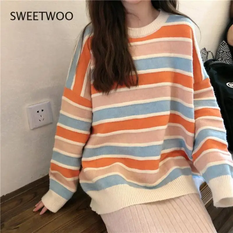 Women Striped Knitted Sweater Autumn Winter Thick Warm Pullovers Oversized Sweaters Unisex Casual Loose Jumper Teen Streetwear
Women Striped Knitted Sweater Autumn Winter Thick Warm Pullovers Oversized Sweaters Unisex Casual Loose Jumper Teen Streetwear