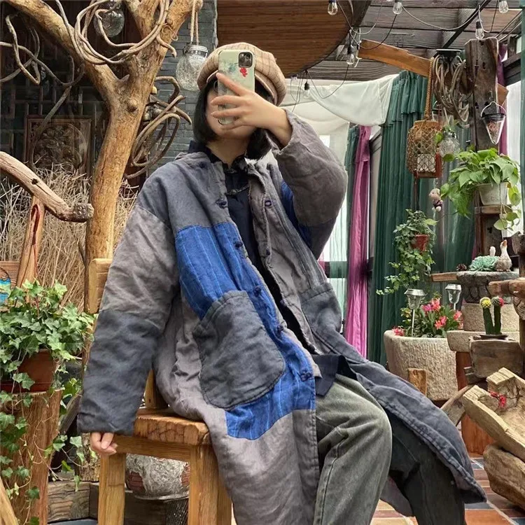 Original loose button linen cotton padded clothes women's autumn winter cotton jacket mid length stitching contrast color retro
Original loose button linen cotton padded clothes women's autumn winter cotton jacket mid length stitching contrast color retro