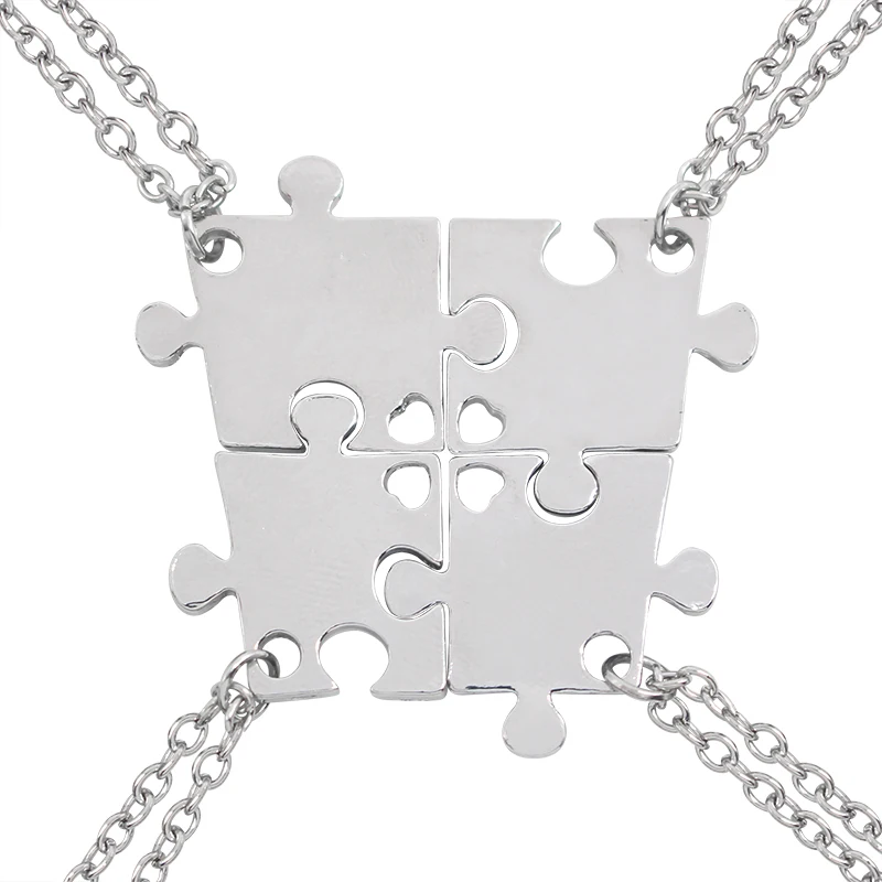 4 Pcs Set Best Friend Necklace Geometric Puzzle Shape Alloy Pendant BFF Necklace Metal Chain Friendship Fashion Jewelry Gift 
4 Pcs Set Best Friend Necklace Geometric Puzzle Shape Alloy Pendant BFF Necklace Metal Chain Friendship Fashion Jewelry Gift