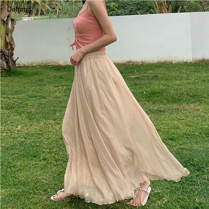 Women's Elegant Solid Color Long Skirt With Gold Stamping Korean Female High Waist Chiffon Beach A-Line Skirts 2021 Summer Sk773
Women's Elegant Solid Color Long Skirt With Gold Stamping Korean Female High Waist Chiffon Beach A-Line Skirts 2021 Summer Sk773