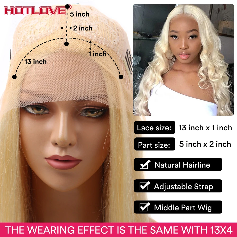 613 Honey Blonde Lace Part Front Human Hair Wigs Malaysian Body Wave 13x1 Transparent Frontal 150% Remy | Шиньоны и парики