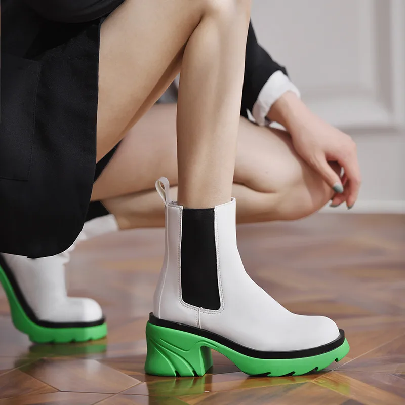Women's Fashion Chelsea Boots Green Rubber Outsole White Western Chelsea Boots Wholesale Winter Fall Women Ankle Booties
Women's Fashion Chelsea Boots Green Rubber Outsole White Western Chelsea Boots Wholesale Winter Fall Women Ankle Booties