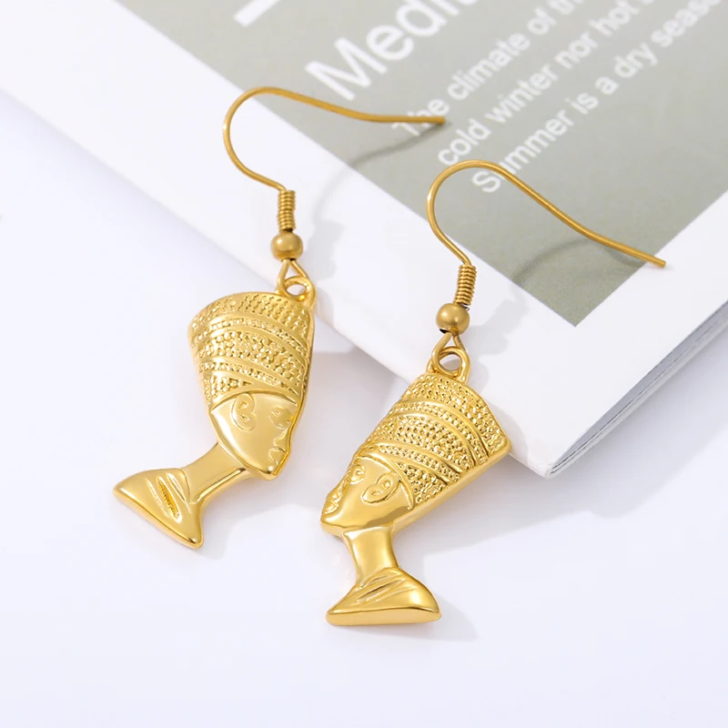 Egyptian Queen Nefertiti Stud Earrings For Women Stainless Steel Gold Color African Earrings Fashion Jewellery Gift Bijoux Femme
Egyptian Queen Nefertiti Stud Earrings For Women Stainless Steel Gold Color African Earrings Fashion Jewellery Gift Bijoux Femme