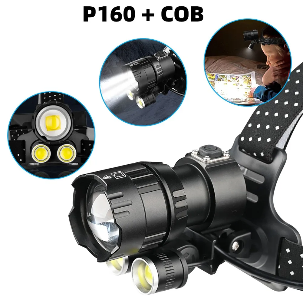 Cob+XHP160 LED Chip Torch Headlight Rechargeable Power 3-Modes Fishing Camping Hiking Night Emergency Warning Head Lamp Equip
Cob+XHP160 LED Chip Torch Headlight Rechargeable Power 3-Modes Fishing Camping Hiking Night Emergency Warning Head Lamp Equip