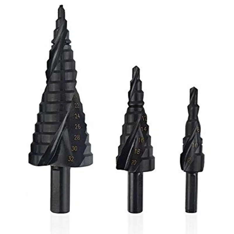 3PCS 4-32MM HSS Cobalt Step Drill Bit Set Nitrogen High Speed Steel Spiral for Metal Cone Triple-Cornered Shank Hole Cutter 
3PCS 4-32MM HSS Cobalt Step Drill Bit Set Nitrogen High Speed Steel Spiral for Metal Cone Triple-Cornered Shank Hole Cutter