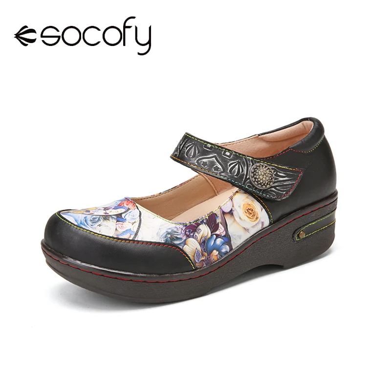 SOCOFY Women Retro StyleBlooming Colored Flowers Embossed Genuine Leather Comfy Platform Shoes Hook Loop Stitching Flats
SOCOFY Women Retro StyleBlooming Colored Flowers Embossed Genuine Leather Comfy Platform Shoes Hook Loop Stitching Flats