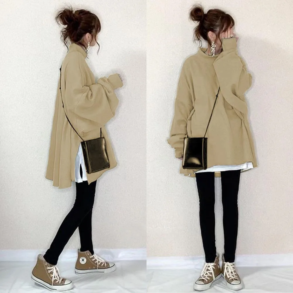 Mid-Length Sweatshirts Female New Long Sleeve Fake Two Piece Jumper Top Women Autumn Chic Hoodies Stand Collar Loose Pullovers
Mid-Length Sweatshirts Female New Long Sleeve Fake Two Piece Jumper Top Women Autumn Chic Hoodies Stand Collar Loose Pullovers