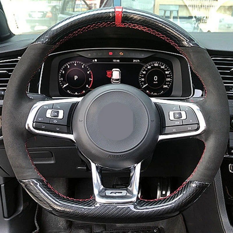 

Чехол рулевого колеса автомобиля черная замша натуральная кожа для Volkswagen VW Golf R MK7 Golf 7 GTI VW Polo GTI Scirocco 2015 2016