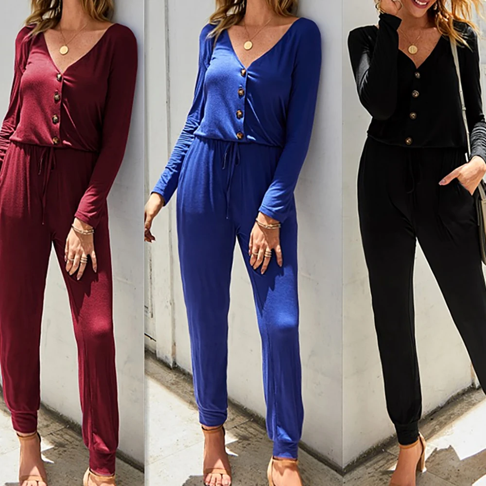 Fashion 2020 Women's Sexy V Neck Button Down Jumpsuits Long Sleeve Elastic Waist Long Pants Rompers
Fashion 2020 Women's Sexy V Neck Button Down Jumpsuits Long Sleeve Elastic Waist Long Pants Rompers