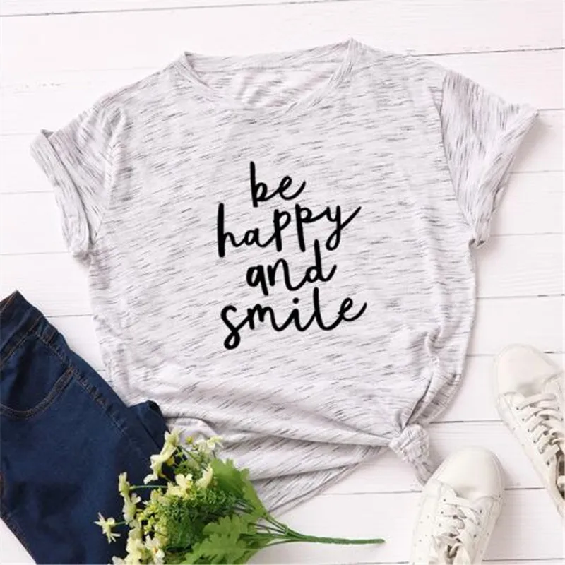 2021 Summer Women T-Shirt Cotton 5XL Letters Be Happy and Smile Print Short Sleeve O Neck Fashion Woman Tops Tees Casual Tshirts
2021 Summer Women T-Shirt Cotton 5XL Letters Be Happy and Smile Print Short Sleeve O Neck Fashion Woman Tops Tees Casual Tshirts