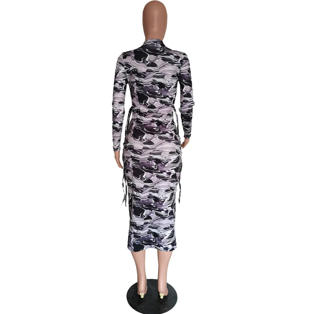 Tie Dye Print Ruched Drawstring Spring Dress Women Sexy Round Neck Long Sleeve Bandage Dress Vintage High Waist Mid Calf Vestido
Tie Dye Print Ruched Drawstring Spring Dress Women Sexy Round Neck Long Sleeve Bandage Dress Vintage High Waist Mid Calf Vestido