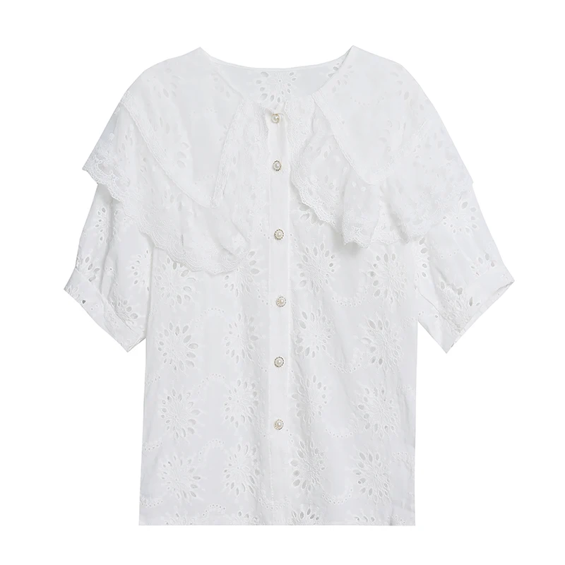 2021 Loose Short Sleeve Blouses Korean Lace Hollow Out White Women Summer Shirt Woman Casual Tops Button Solid Lady Shirts 13608
2021 Loose Short Sleeve Blouses Korean Lace Hollow Out White Women Summer Shirt Woman Casual Tops Button Solid Lady Shirts 13608