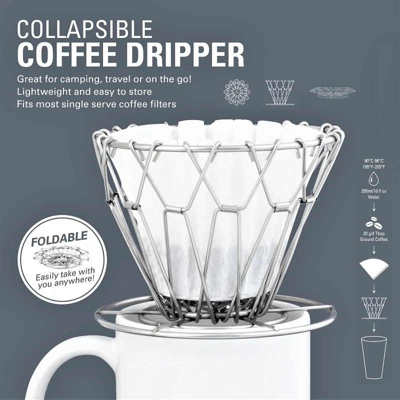 Портативный складной фильтр для кофе из нержавеющей стали V60, креативный дизайн 
Портативный складной фильтр для кофе из нержавеющей стали V60, креативный дизайн