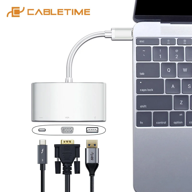 3 в 1 адаптер для Macbook pro Chromebook Matebook X 13 C212 концентратор USB C Type c VGA 0 PD 1|USB-хабы| |