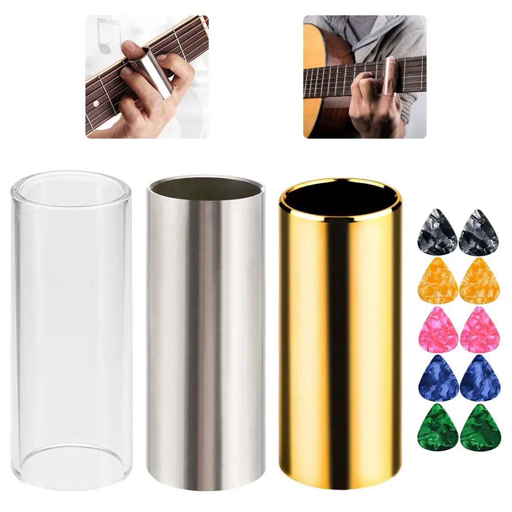 Guitar Slides Set 60mm Glass Steel Brass Set Of 3 Slides With 10 Finger Picks In Plastic Box Guitar Accessories For Player
Guitar Slides Set 60mm Glass Steel Brass Set Of 3 Slides With 10 Finger Picks In Plastic Box Guitar Accessories For Player