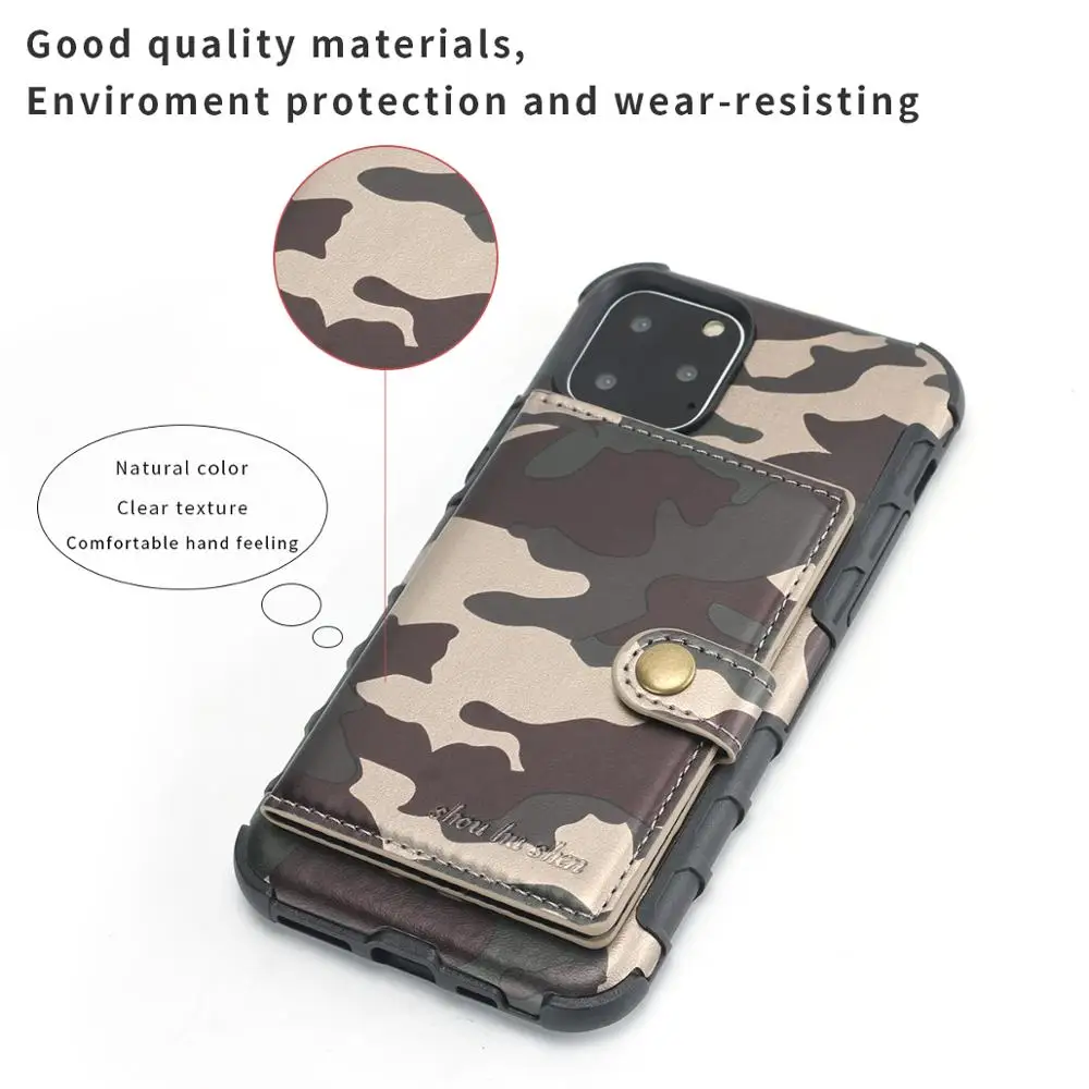 Fashion Camouflage Leather Case for iphone11 Pro Flip Folio Buttons Multi Card Holders Cover Max Capa | Мобильные телефоны и