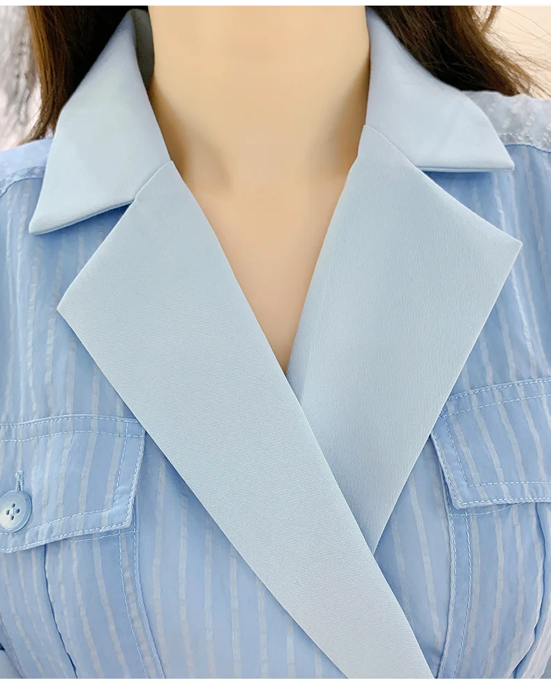 Suit Collar Striped Jumpsuit 2021 Summer Women New Short Sleeve High Waist Figure Flattering Romper Casual Short Blue Pants
Suit Collar Striped Jumpsuit 2021 Summer Women New Short Sleeve High Waist Figure Flattering Romper Casual Short Blue Pants