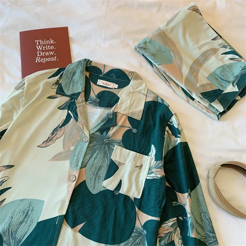 Korea Style Women Pajamas Set Femme Pijama Cotton Long Sleeve Cardigan Homewear INS Chic Leaf Print Nightgown Plus Size
Korea Style Women Pajamas Set Femme Pijama Cotton Long Sleeve Cardigan Homewear INS Chic Leaf Print Nightgown Plus Size
