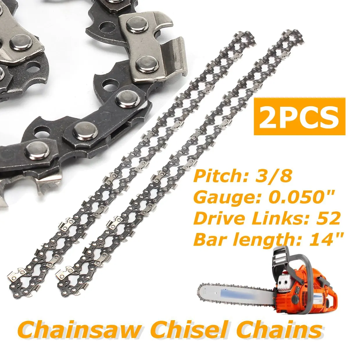 2pcs/set 14 Inch Chainsaw Saw Chain Drive Link Pitch 52 Link 3/8LP 050 Gauge Chainsaw Blade For Husqvarna Garden Tools
2pcs/set 14 Inch Chainsaw Saw Chain Drive Link Pitch 52 Link 3/8LP 050 Gauge Chainsaw Blade For Husqvarna Garden Tools
