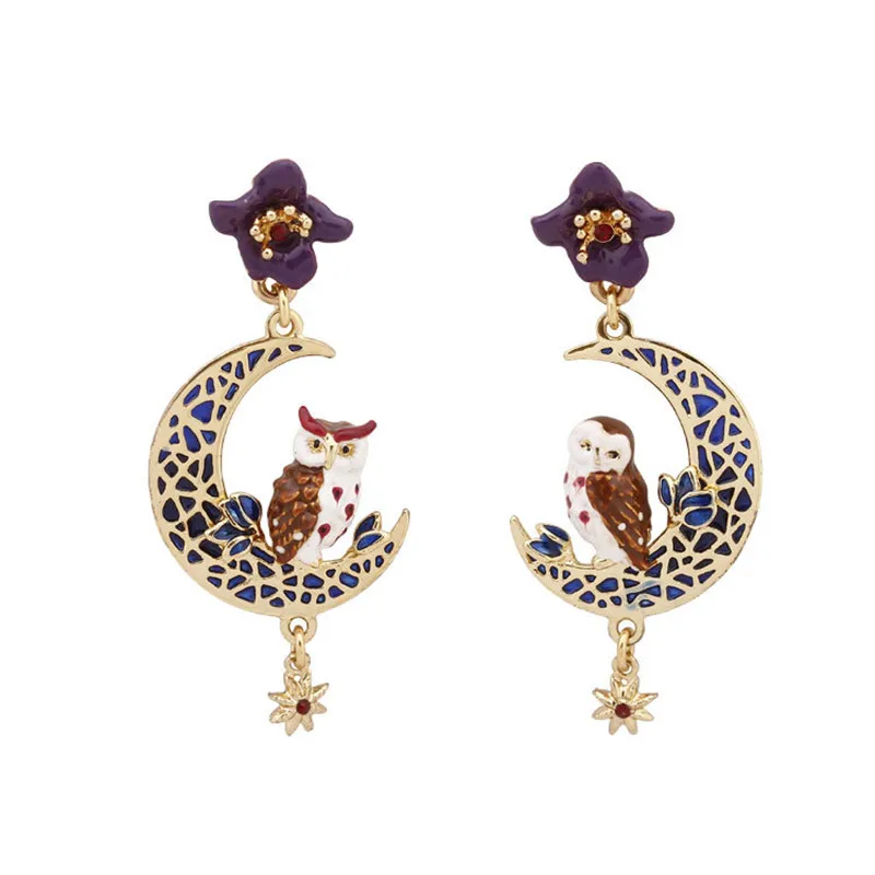 European and American New Product Fashion Trend Enamel Glaze Flower Owl Stud Earrings Hollow Moon Star Dangle Earrings Female
European and American New Product Fashion Trend Enamel Glaze Flower Owl Stud Earrings Hollow Moon Star Dangle Earrings Female