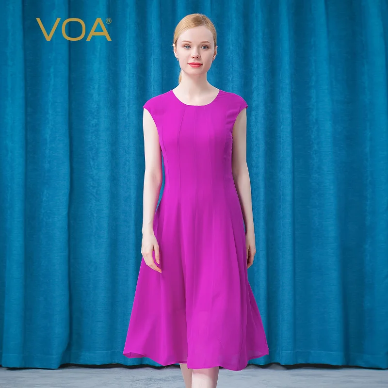 VOA Silk Georgette Fuchsia Beach Midi Dress AT76 O-Neck Simple Basic Pure Color Comfortable A-LINE Summer Casual Women's Dresses 
VOA Silk Georgette Fuchsia Beach Midi Dress AT76 O-Neck Simple Basic Pure Color Comfortable A-LINE Summer Casual Women's Dresses