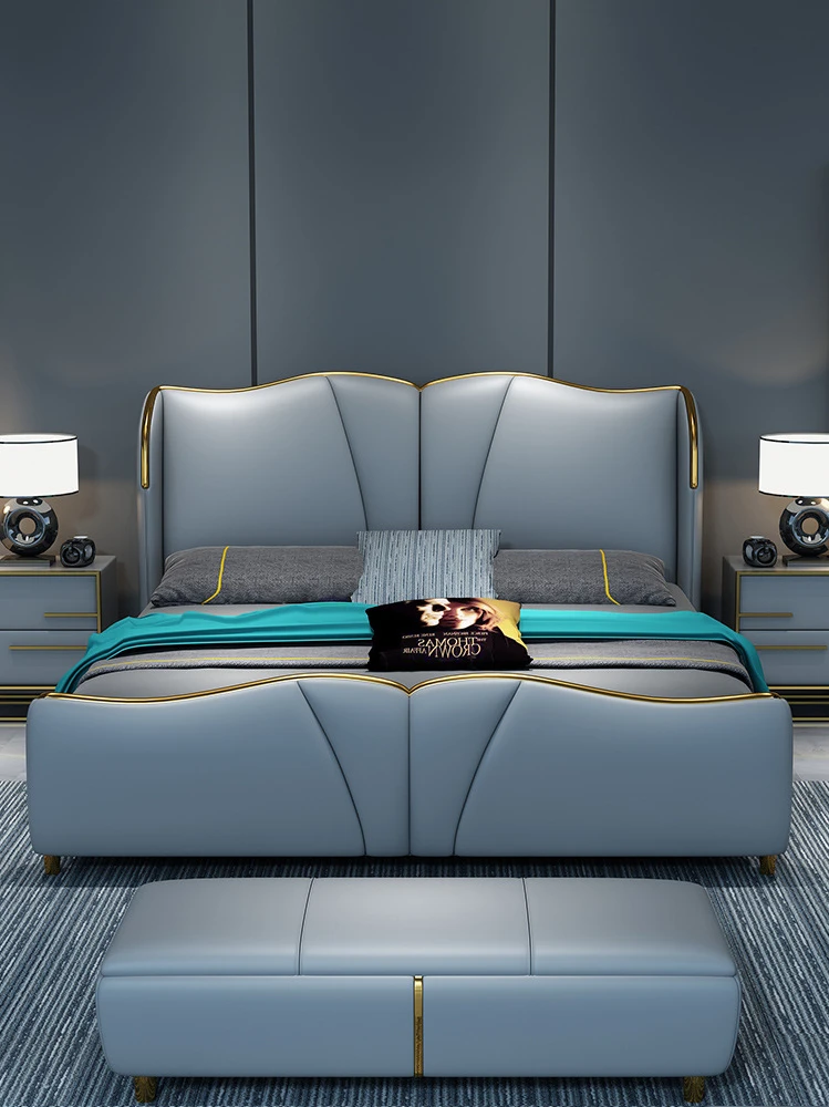 Double Bed Post-Modern Simple Master Bedroom Light Luxury Northern European Leather Stainless Steel Gold-Plated Wedding Bed
Double Bed Post-Modern Simple Master Bedroom Light Luxury Northern European Leather Stainless Steel Gold-Plated Wedding Bed