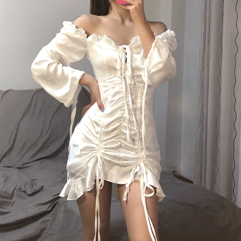 

Goth Dresses Women Lolita Gothic Punk Vintage Fairy Grunge Clothes Aesthetic Y2k Fairycore Dress White Lace Up Mini Dresses