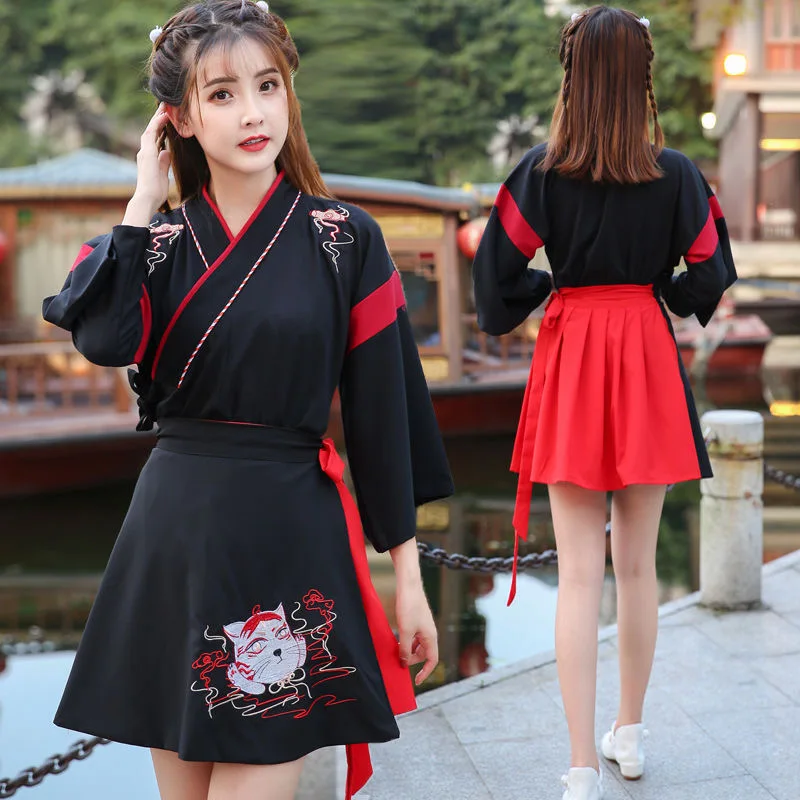 

Anime Women's Clothing Spring Han Suit Zephyr Cat Women Lolita Girls' Harajuku Black Top Skirt Party Cosplay Costume