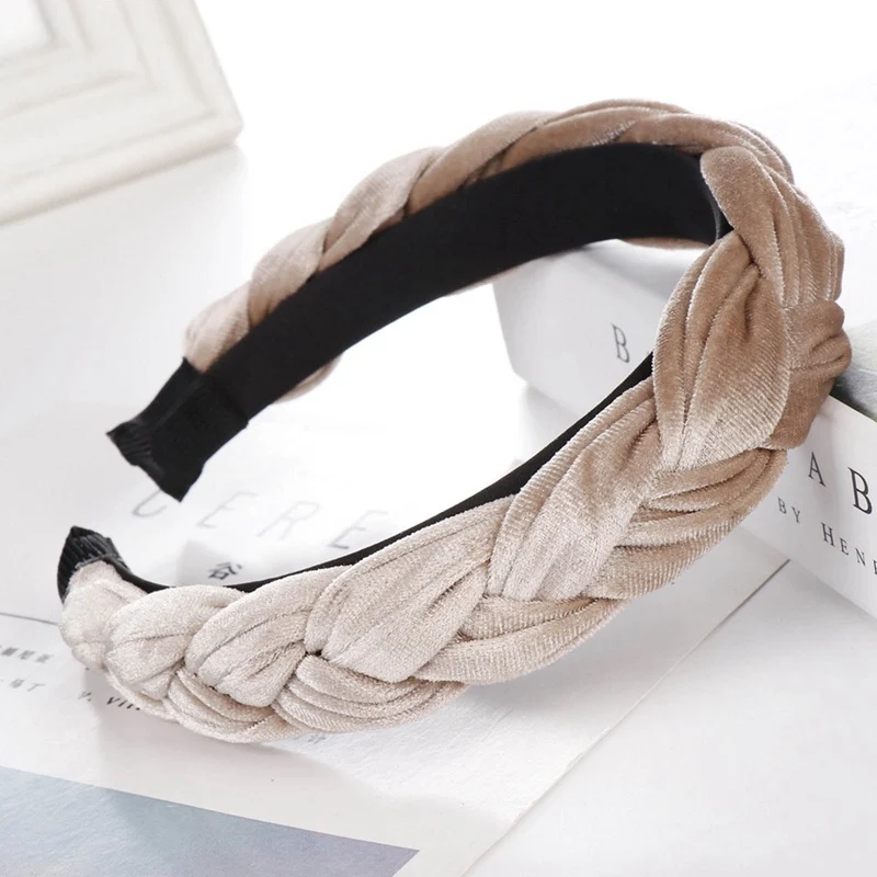 Women Hairband Flannel Headband Cross Knot Headwear Solid Braid Hair Band Wide Side Hair Accessories Wholesale
